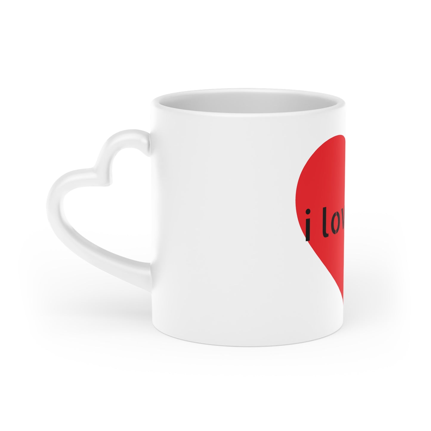 Heart Mug - Red Heart Design with "Love You" Repeated | Romantic Valentine Coffee Cup