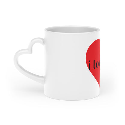 Heart Mug - Red Heart Design with "Love You" Repeated | Romantic Valentine Coffee Cup