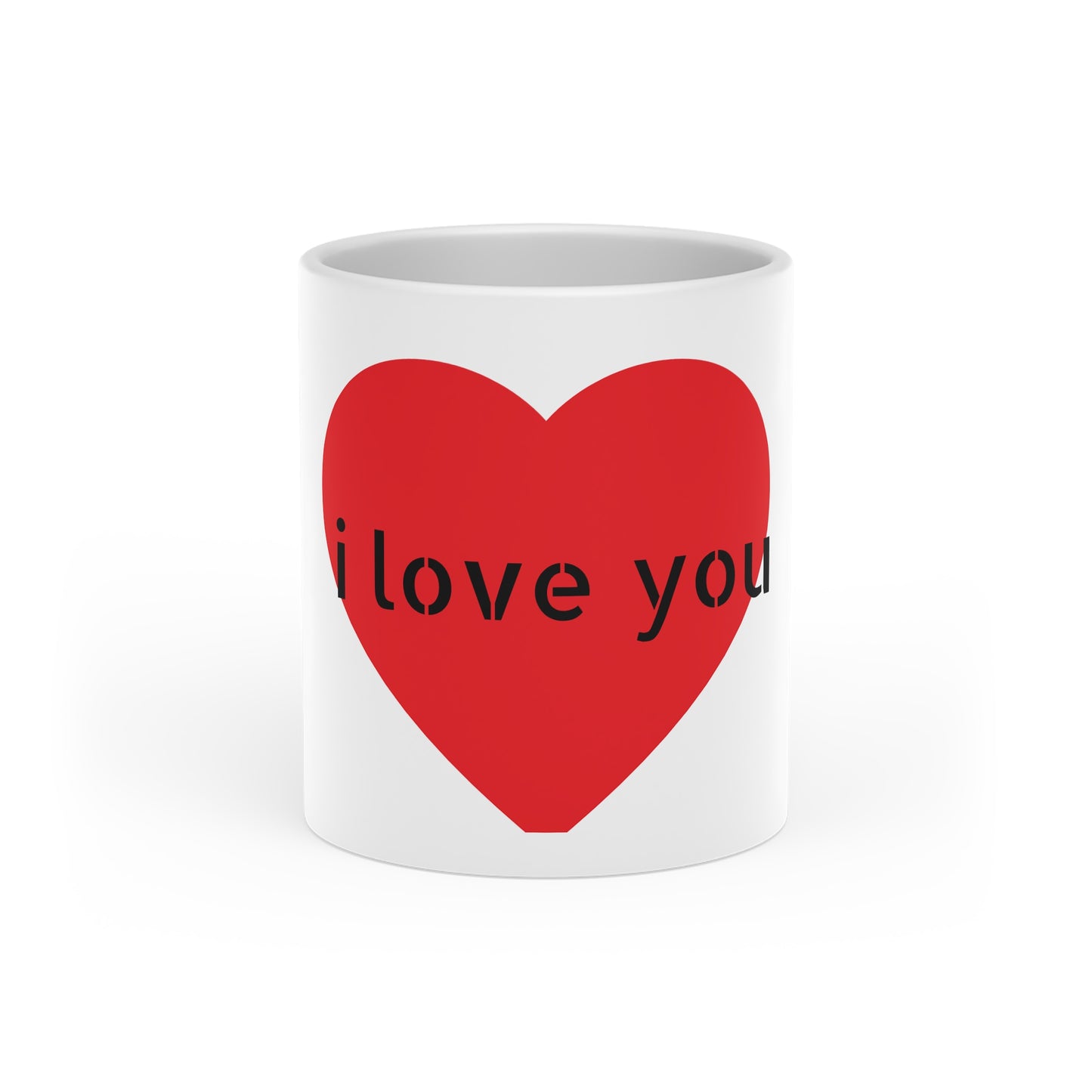 Heart Mug - Red Heart Design with "Love You" Repeated | Romantic Valentine Coffee Cup