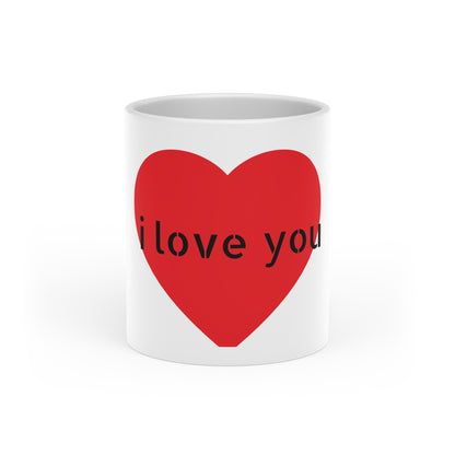 Heart Mug - Red Heart Design with "Love You" Repeated | Romantic Valentine Coffee Cup