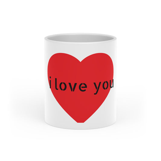 Heart Mug - Red Heart Design with "Love You" Repeated | Romantic Valentine Coffee Cup